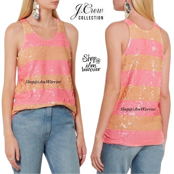 J.Crew Collection NWT pink lemonade striped sequin tank top *shop@iamwarrior - Picture 2 of 13